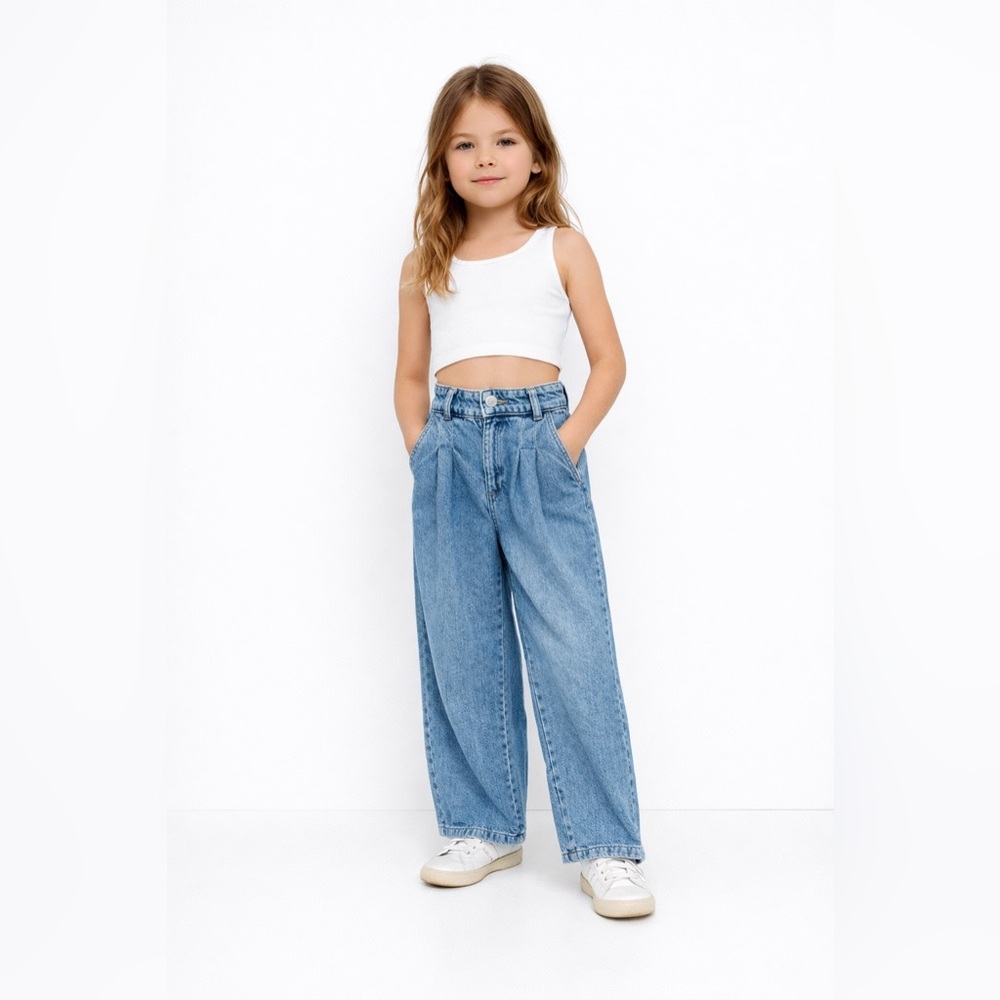 ZARA | Blue Pleated Wide-Leg Jeans